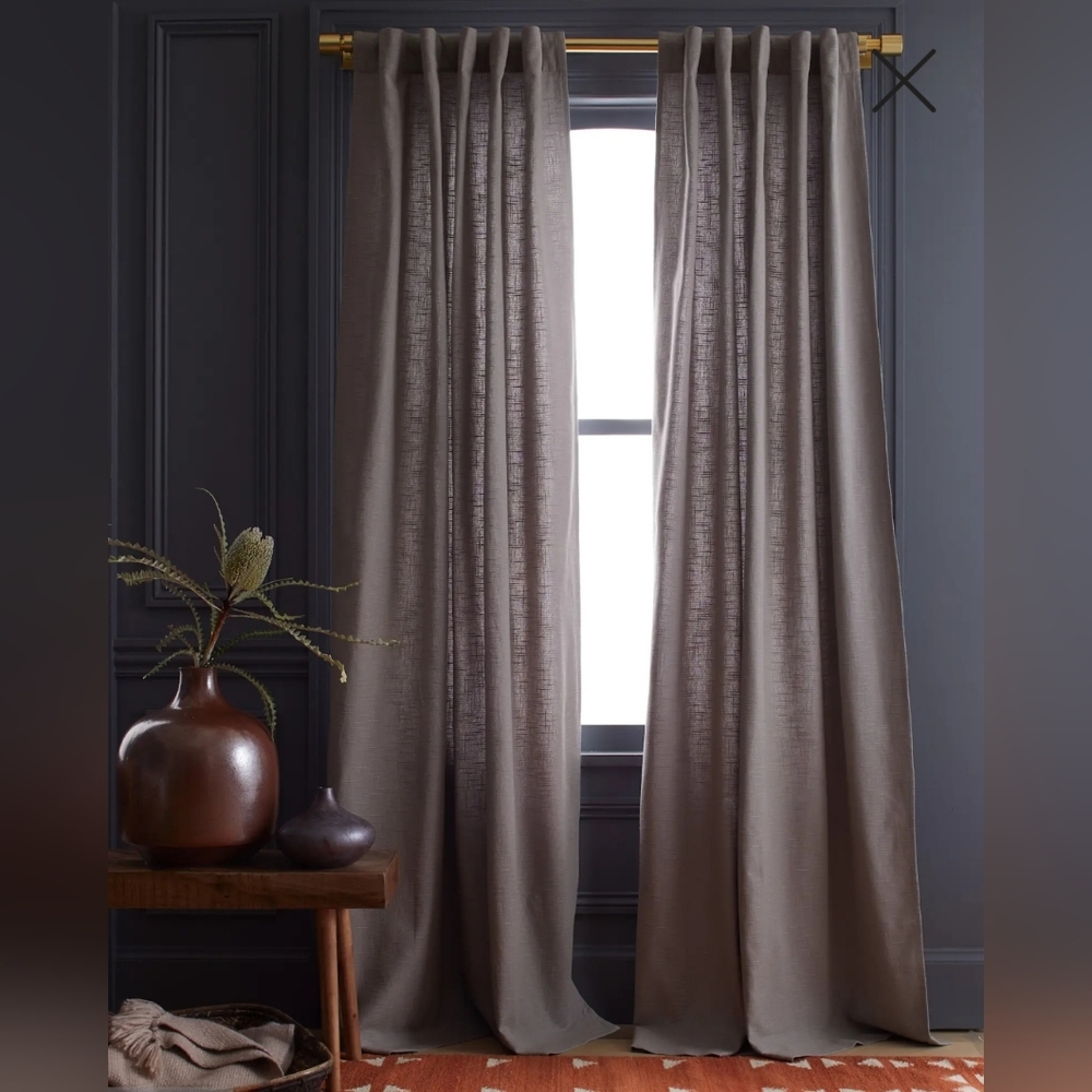 NWOT! Quince 100% Cotton Grey Slub Filtering Curtains, 48" x 96"- 2 Panels (E44)